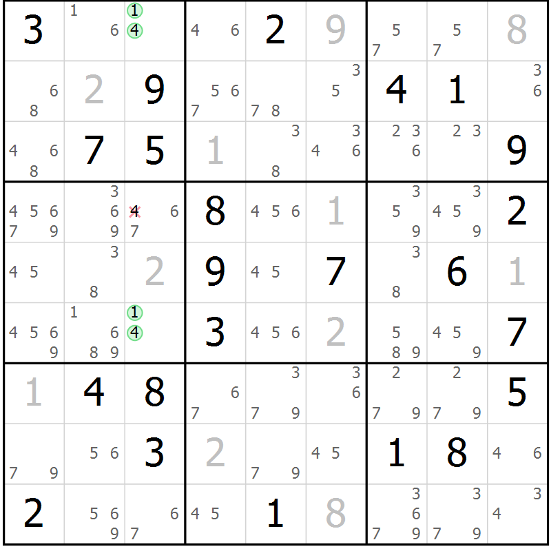 Position des candidats pour la solution de la Gr 53 page 56 du magazine de sudoku Maestro n° 094