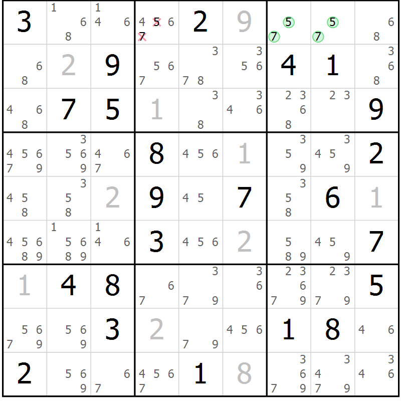 Position des candidats pour la solution de la Gr 53 page 56 du magazine de sudoku Maestro n° 094