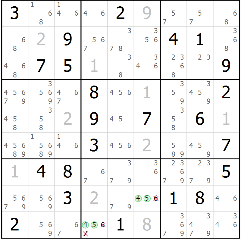 Position des candidats pour la solution de la Gr 53 page 56 du magazine de sudoku Maestro n° 094