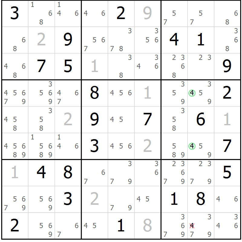 Position des candidats pour la solution de la Gr 53 page 56 du magazine de sudoku Maestro n° 094