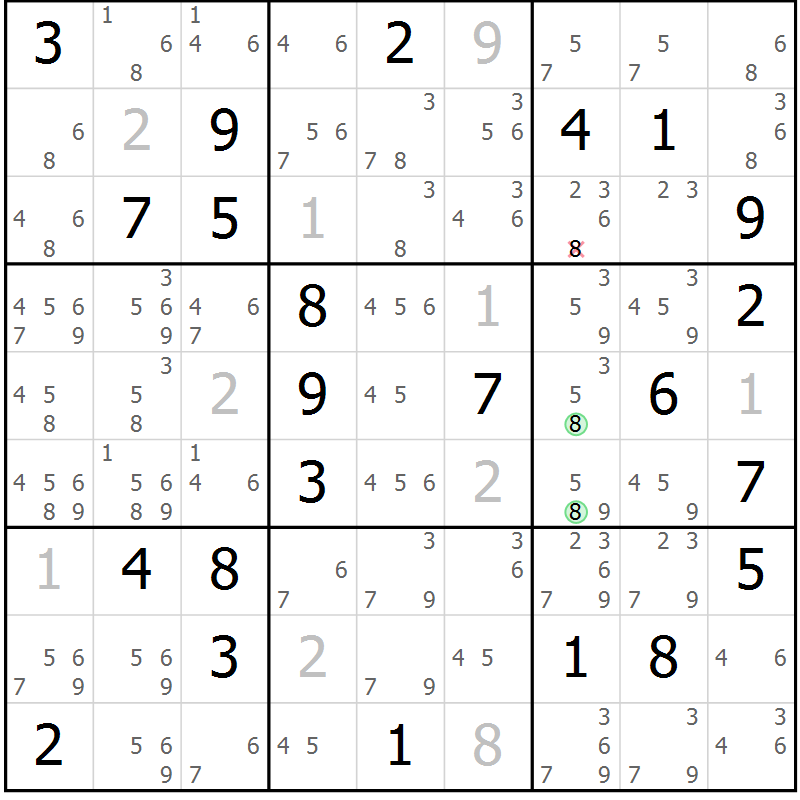Position des candidats pour la solution de la Gr 53 page 56 du magazine de sudoku Maestro n° 094