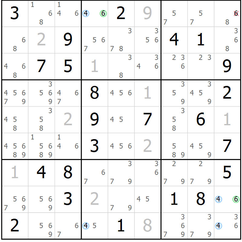 Position des candidats pour la solution de la Gr 53 page 56 du magazine de sudoku Maestro n° 094