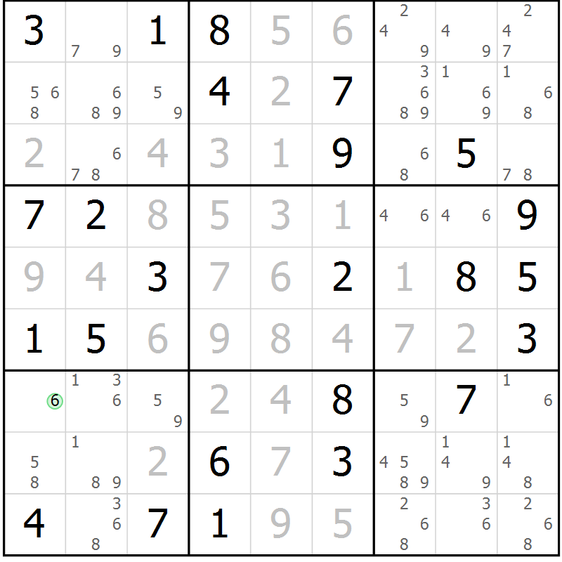 Position des candidats pour la solution de la Gr 54 page 57 du magazine de sudoku Maestro n° 094