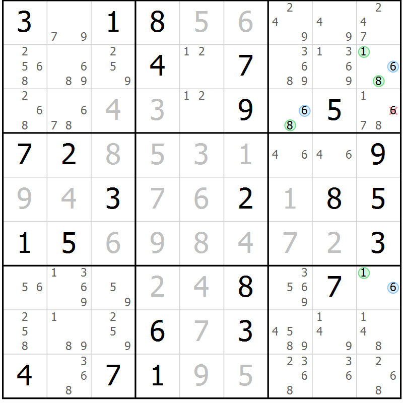 Position des candidats pour la solution de la Gr 54 page 57 du magazine de sudoku Maestro n° 094