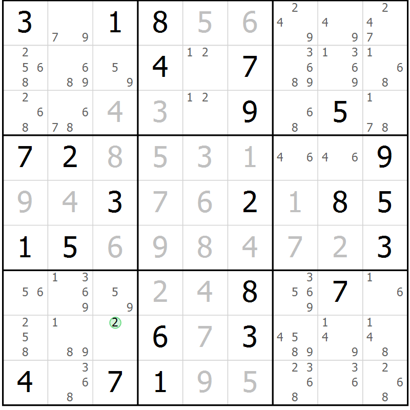 Position des candidats pour la solution de la Gr 54 page 57 du magazine de sudoku Maestro n° 094