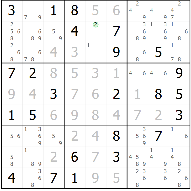 Position des candidats pour la solution de la Gr 54 page 57 du magazine de sudoku Maestro n° 094