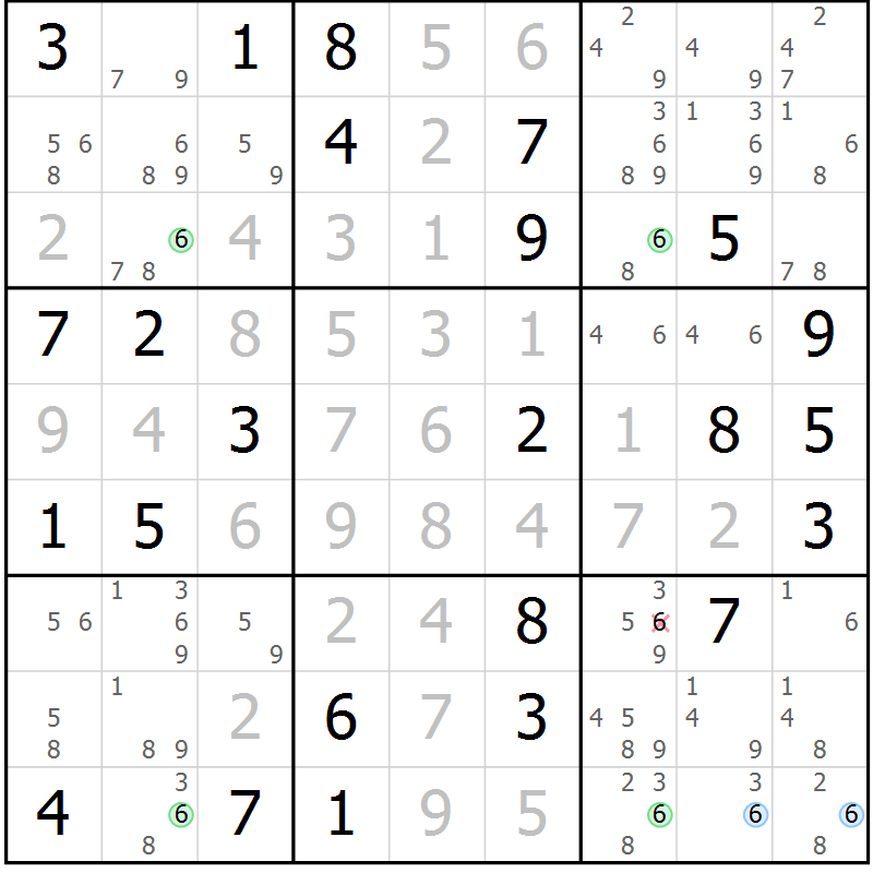 Position des candidats pour la solution de la Gr 54 page 57 du magazine de sudoku Maestro n° 094