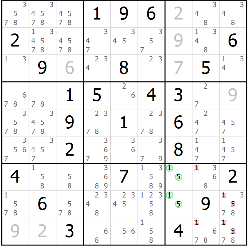 Position des candidats pour la solution de la Gr 55 page 58 du magazine de sudoku Maestro n° 094