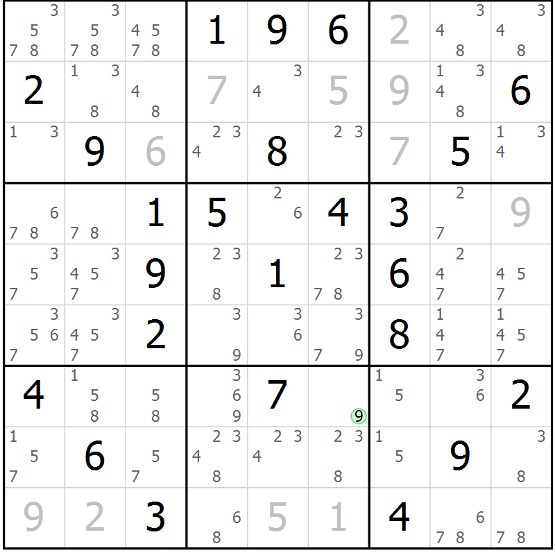 Position des candidats pour la solution de la Gr 55 page 58 du magazine de sudoku Maestro n° 094