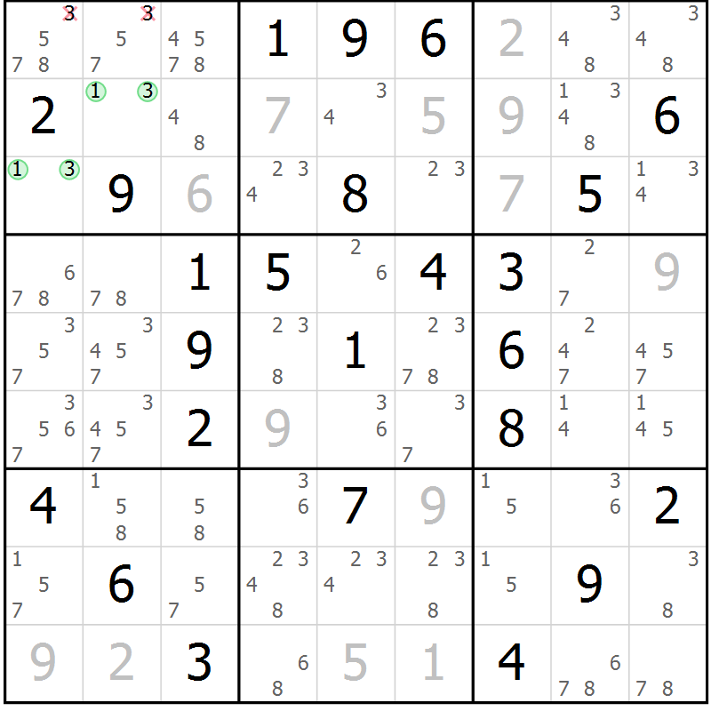 Position des candidats pour la solution de la Gr 55 page 58 du magazine de sudoku Maestro n° 094