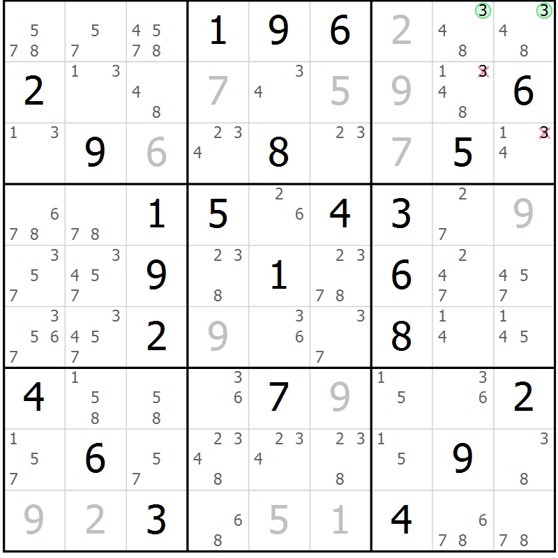 Position des candidats pour la solution de la Gr 55 page 58 du magazine de sudoku Maestro n° 094