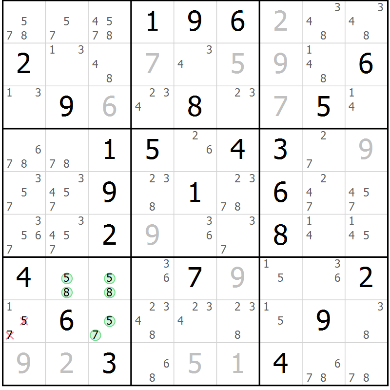 Position des candidats pour la solution de la Gr 55 page 58 du magazine de sudoku Maestro n° 094