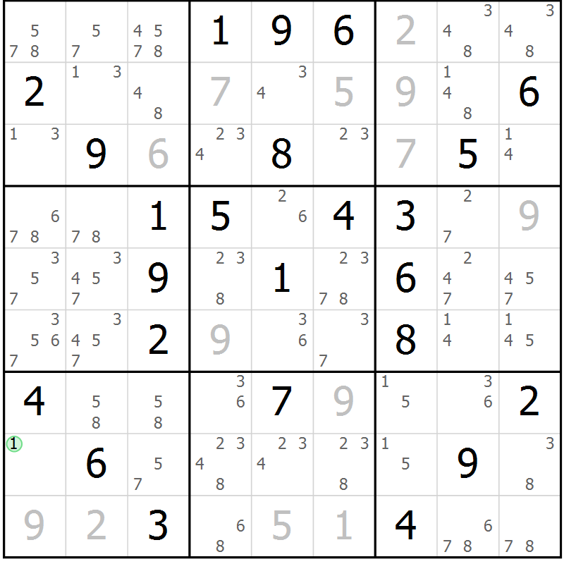 Position des candidats pour la solution de la Gr 55 page 58 du magazine de sudoku Maestro n° 094