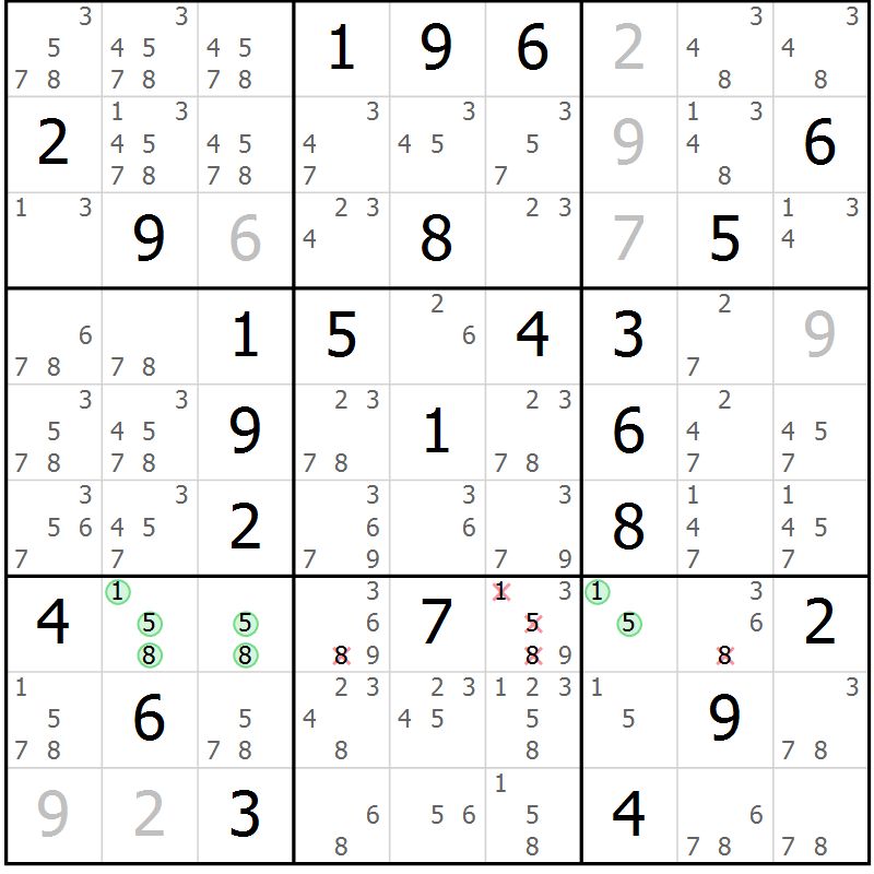 Position des candidats pour la solution de la Gr 55 page 58 du magazine de sudoku Maestro n° 094