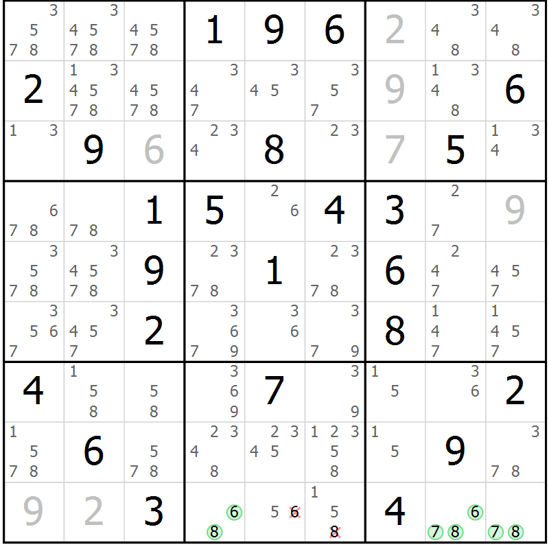 Position des candidats pour la solution de la Gr 55 page 58 du magazine de sudoku Maestro n° 094