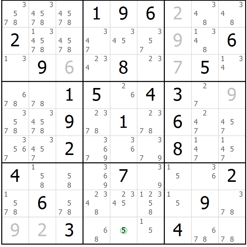 Position des candidats pour la solution de la Gr 55 page 58 du magazine de sudoku Maestro n° 094