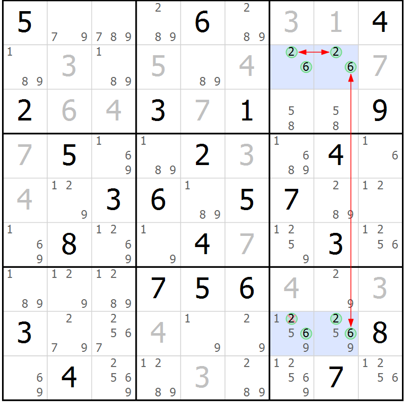 Position des candidats pour la solution de la Gr 56 page 59 du magazine de sudoku Maestro n° 094
