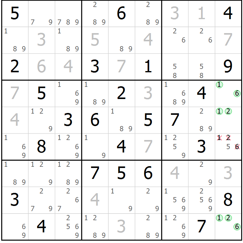 Position des candidats pour la solution de la Gr 56 page 59 du magazine de sudoku Maestro n° 094