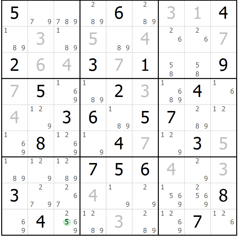 Position des candidats pour la solution de la Gr 56 page 59 du magazine de sudoku Maestro n° 094