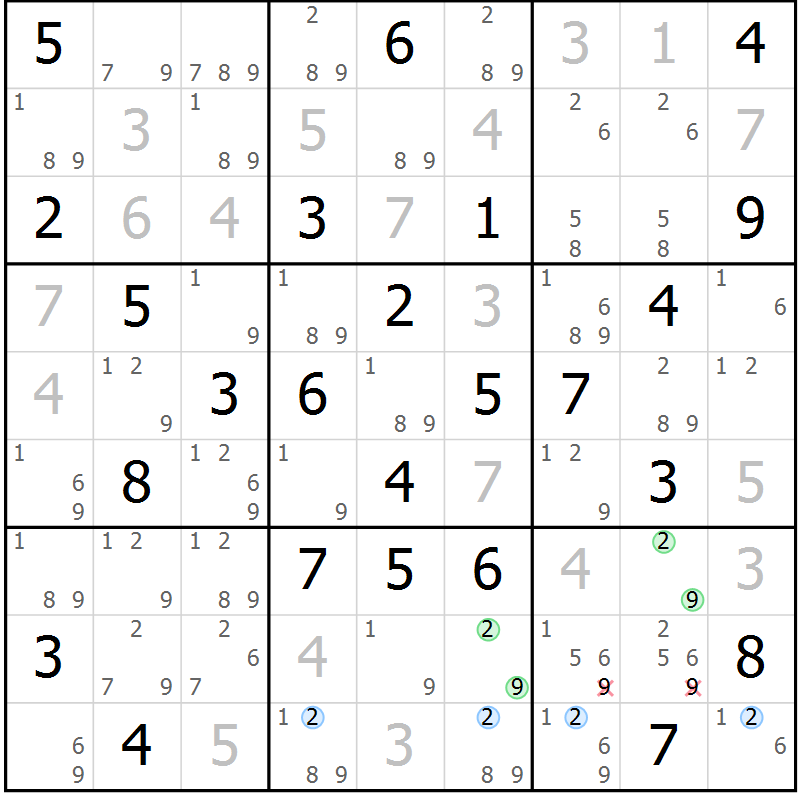 Position des candidats pour la solution de la Gr 56 page 59 du magazine de sudoku Maestro n° 094