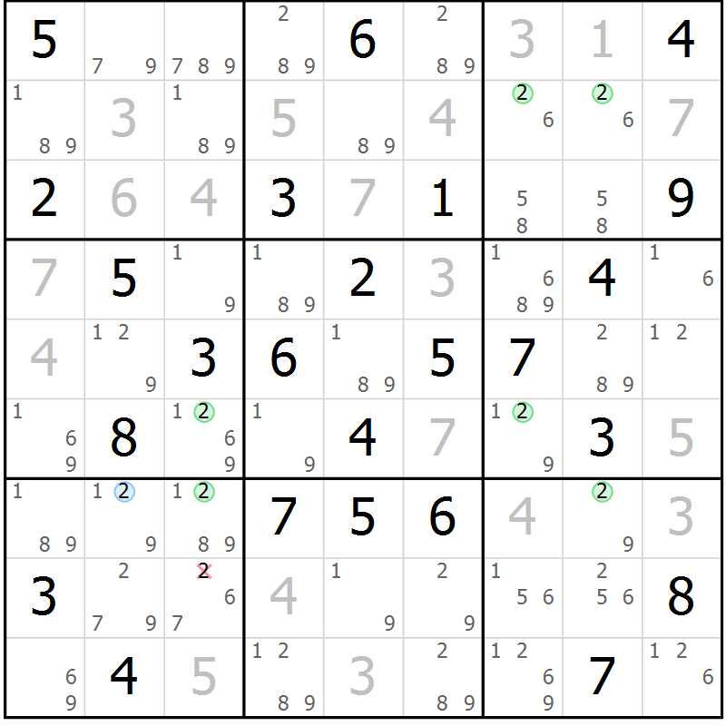 Position des candidats pour la solution de la Gr 56 page 59 du magazine de sudoku Maestro n° 094