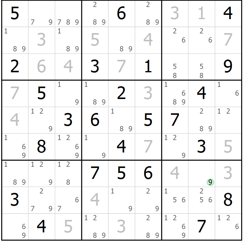 Position des candidats pour la solution de la Gr 56 page 59 du magazine de sudoku Maestro n° 094