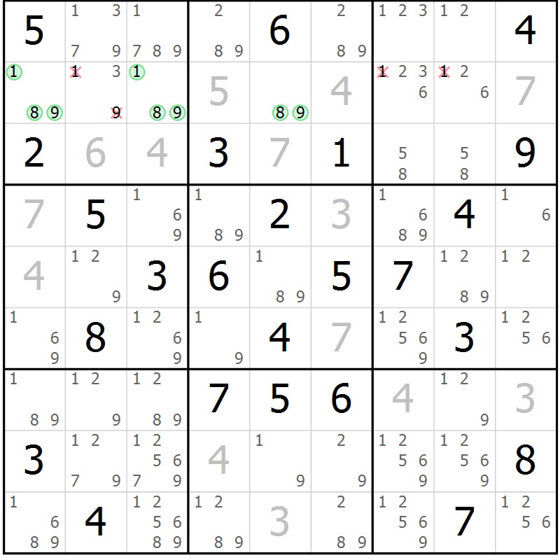 Position des candidats pour la solution de la Gr 56 page 59 du magazine de sudoku Maestro n° 094