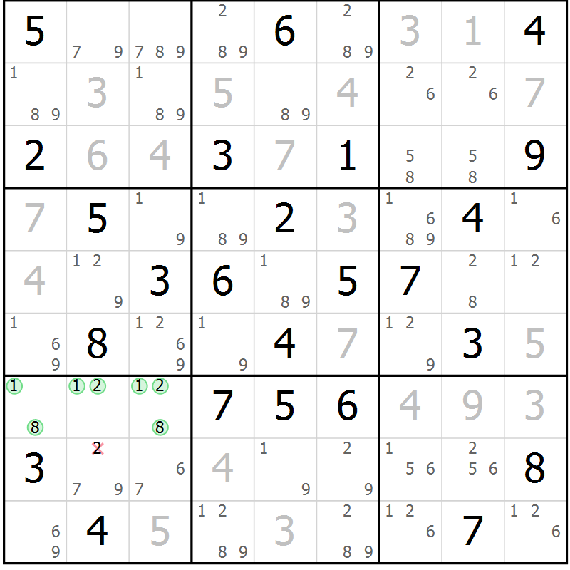 Position des candidats pour la solution de la Gr 56 page 59 du magazine de sudoku Maestro n° 094