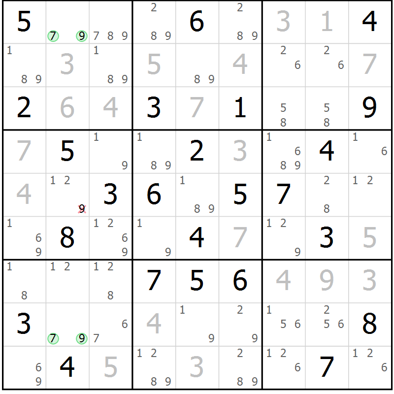 Position des candidats pour la solution de la Gr 56 page 59 du magazine de sudoku Maestro n° 094