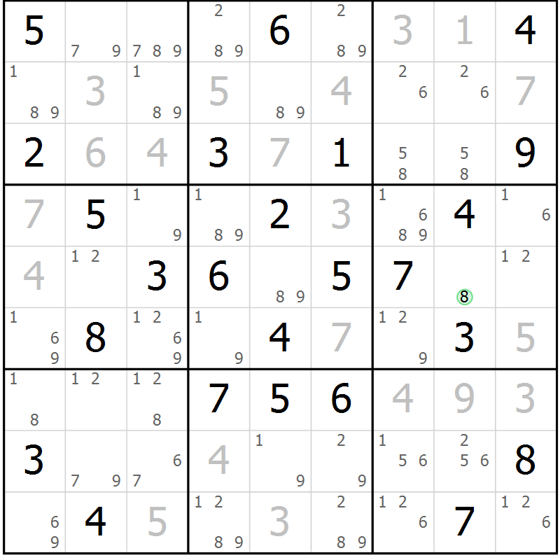 Position des candidats pour la solution de la Gr 56 page 59 du magazine de sudoku Maestro n° 094