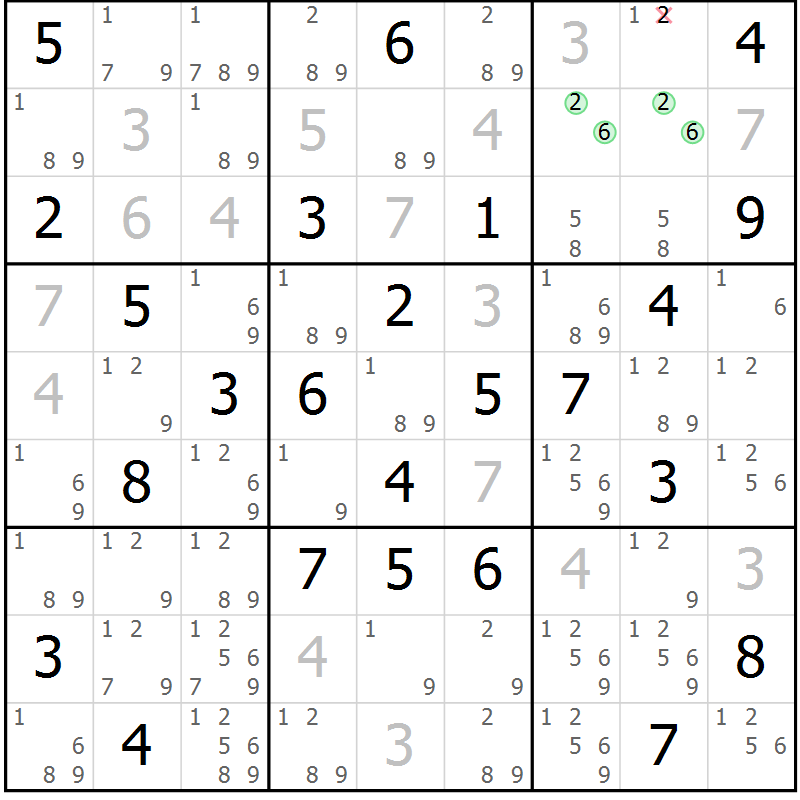 Position des candidats pour la solution de la Gr 56 page 59 du magazine de sudoku Maestro n° 094