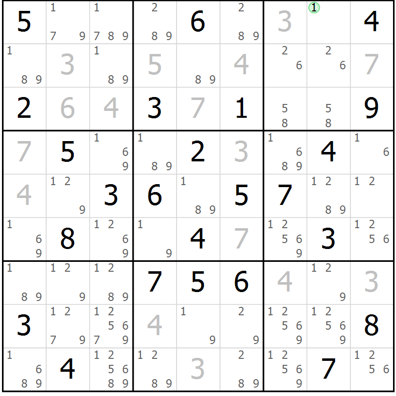 Position des candidats pour la solution de la Gr 56 page 59 du magazine de sudoku Maestro n° 094