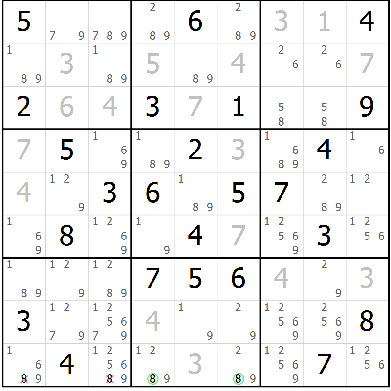 Position des candidats pour la solution de la Gr 56 page 59 du magazine de sudoku Maestro n° 094