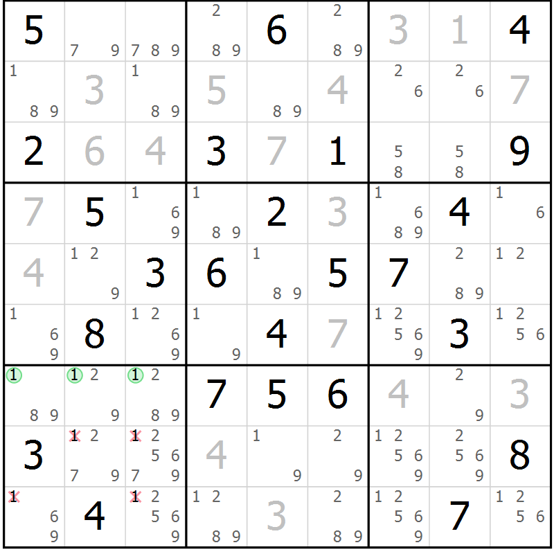 Position des candidats pour la solution de la Gr 56 page 59 du magazine de sudoku Maestro n° 094
