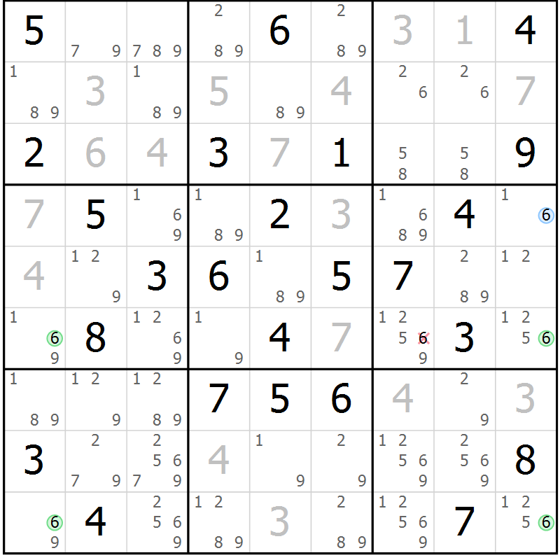 Position des candidats pour la solution de la Gr 56 page 59 du magazine de sudoku Maestro n° 094