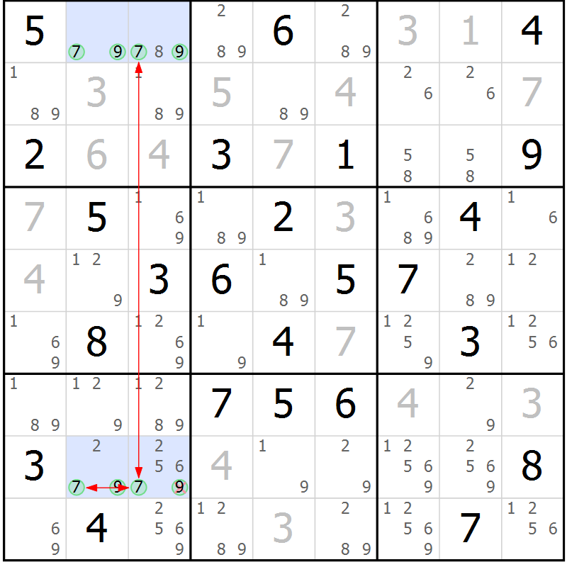 Position des candidats pour la solution de la Gr 56 page 59 du magazine de sudoku Maestro n° 094