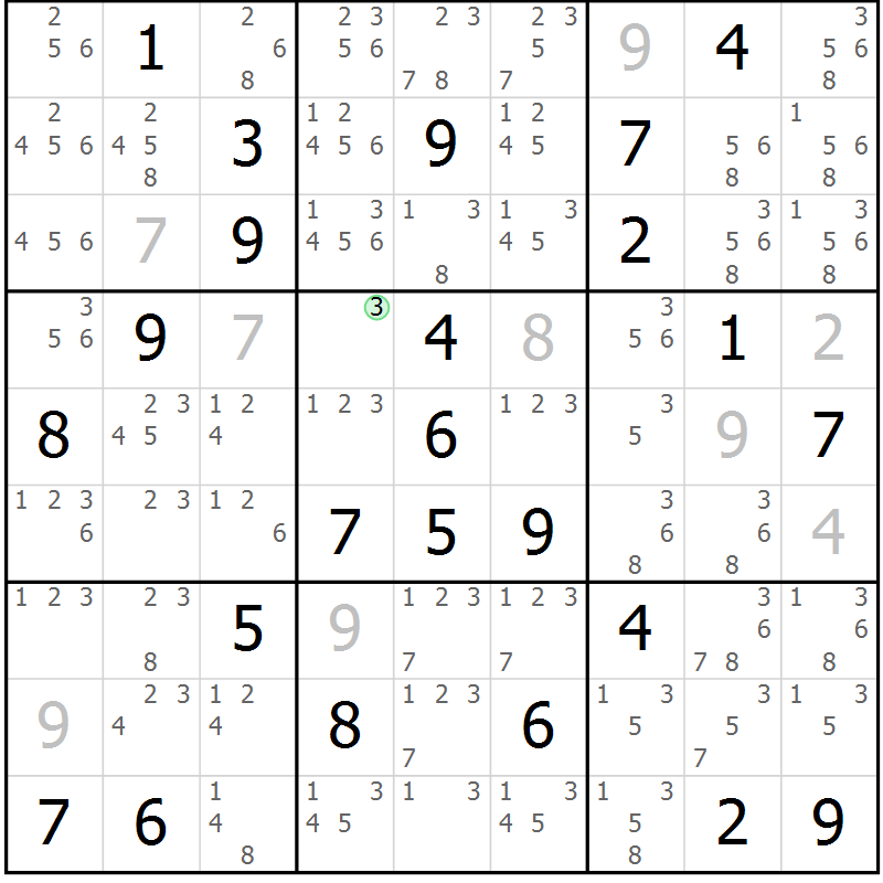 Position des candidats pour la solution de la Gr 57 page 60 du magazine de sudoku Maestro n° 094