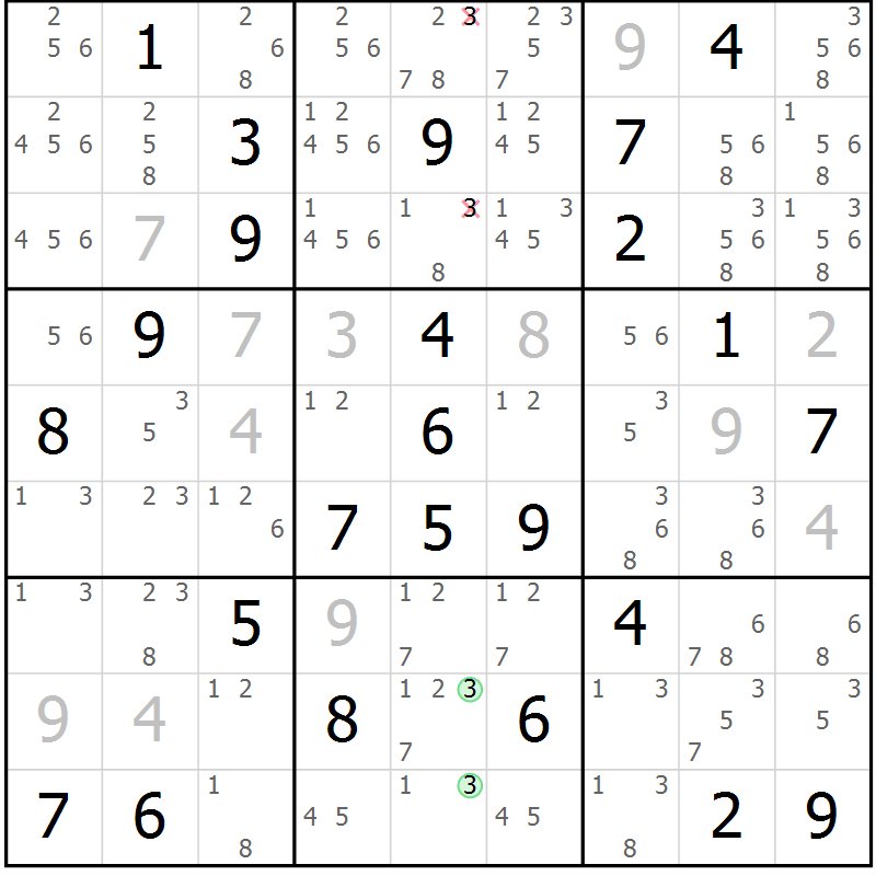 Position des candidats pour la solution de la Gr 57 page 60 du magazine de sudoku Maestro n° 094