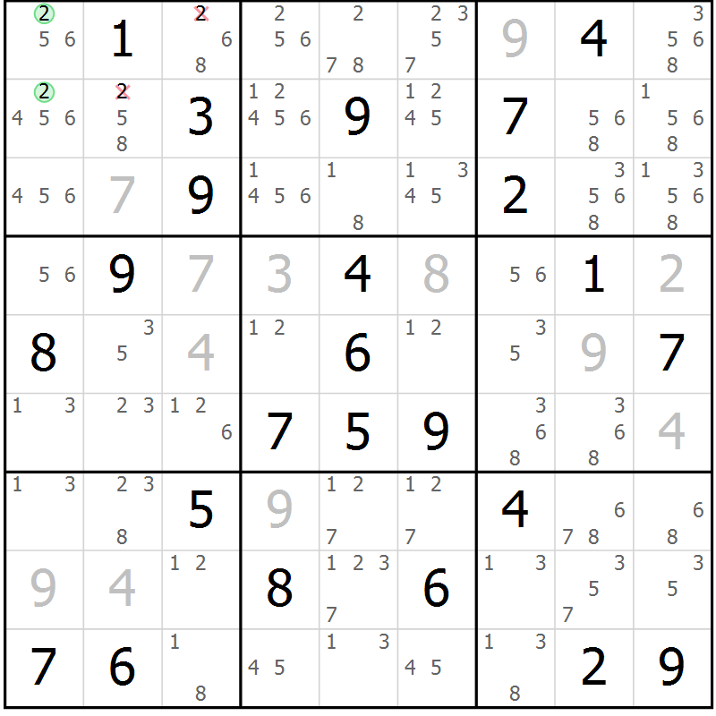 Position des candidats pour la solution de la Gr 57 page 60 du magazine de sudoku Maestro n° 094