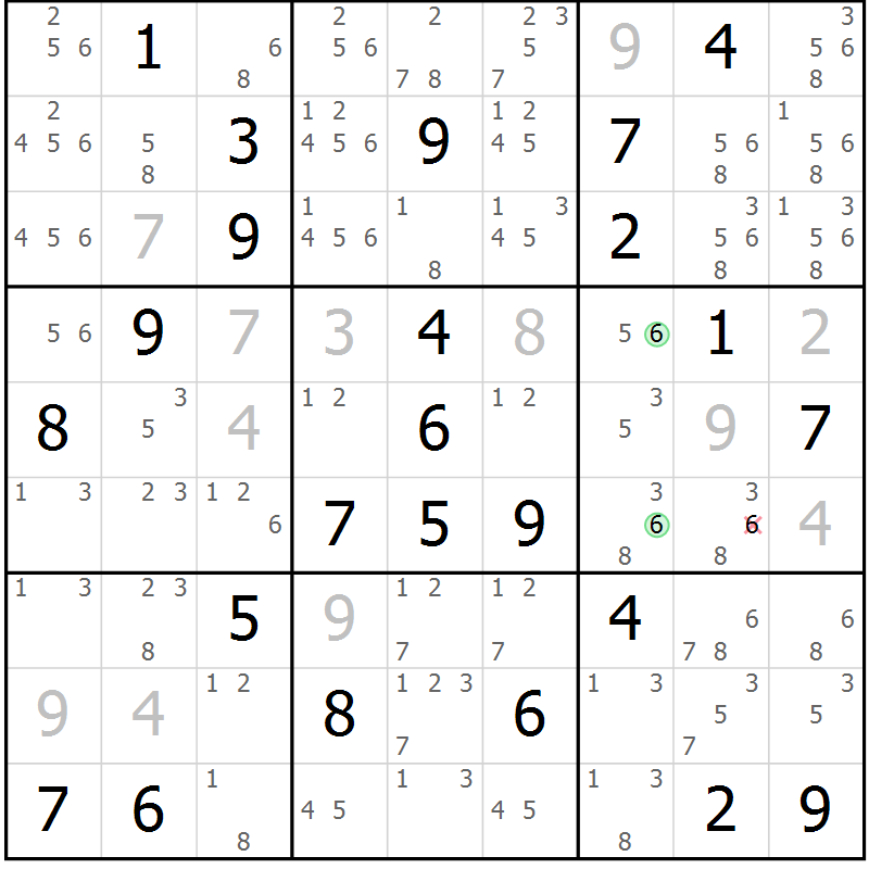 Position des candidats pour la solution de la Gr 57 page 60 du magazine de sudoku Maestro n° 094