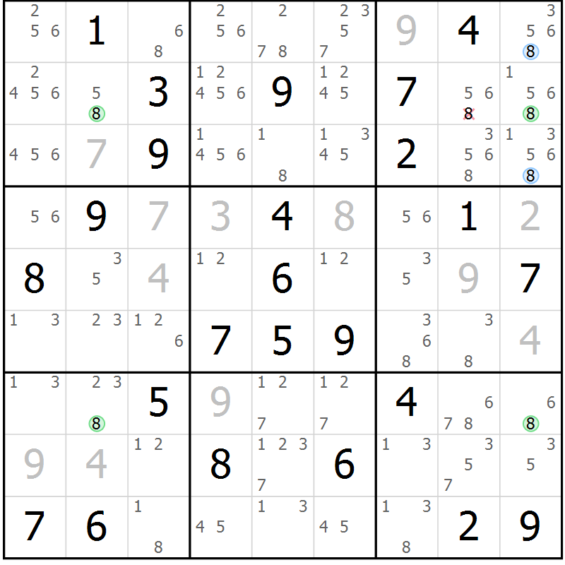 Position des candidats pour la solution de la Gr 57 page 60 du magazine de sudoku Maestro n° 094
