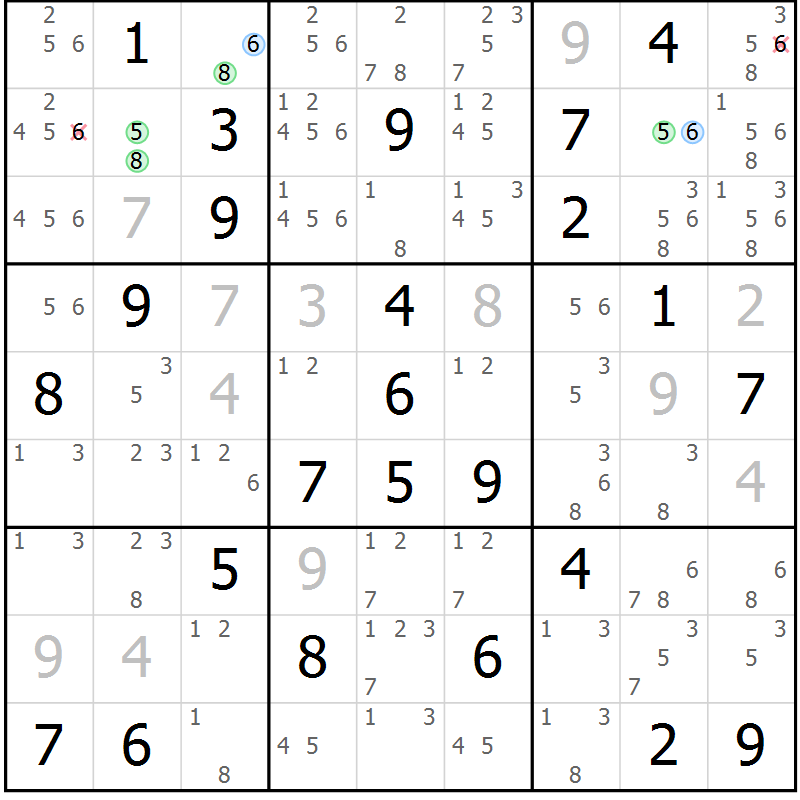 Position des candidats pour la solution de la Gr 57 page 60 du magazine de sudoku Maestro n° 094