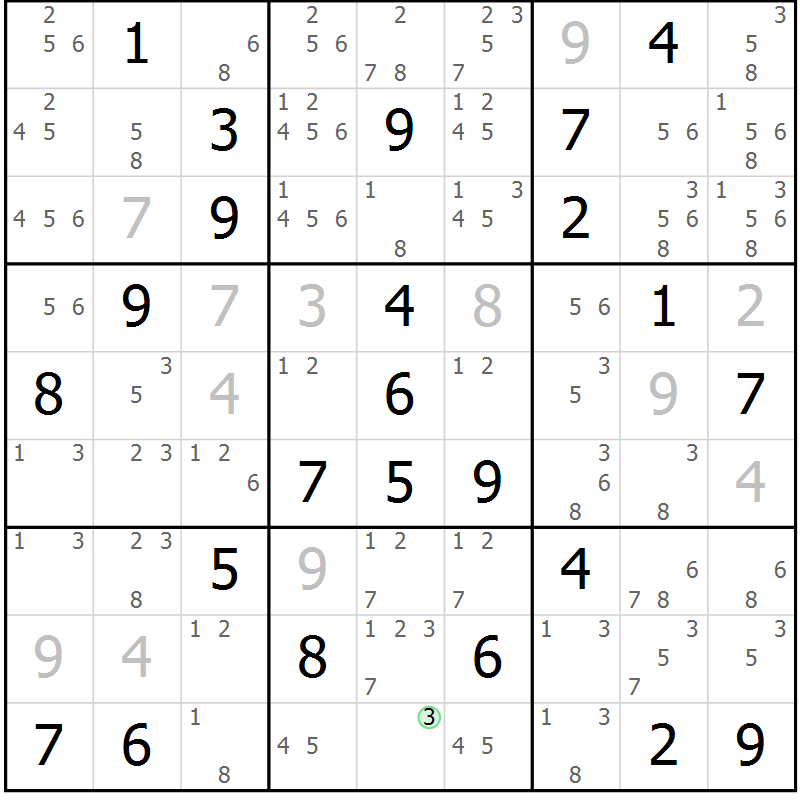 Position des candidats pour la solution de la Gr 57 page 60 du magazine de sudoku Maestro n° 094
