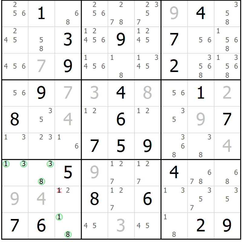 Position des candidats pour la solution de la Gr 57 page 60 du magazine de sudoku Maestro n° 094