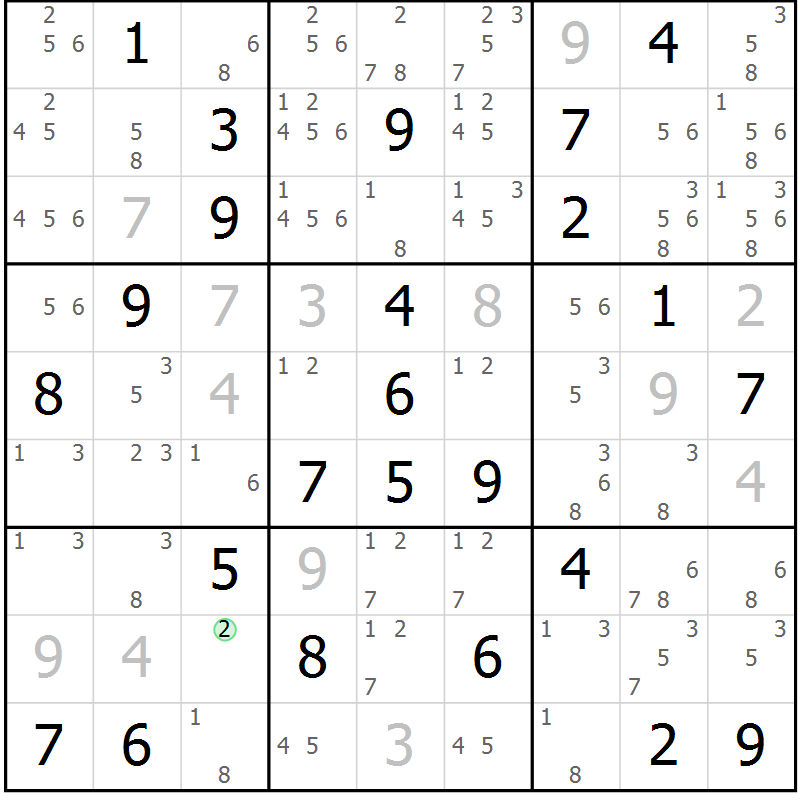Position des candidats pour la solution de la Gr 57 page 60 du magazine de sudoku Maestro n° 094