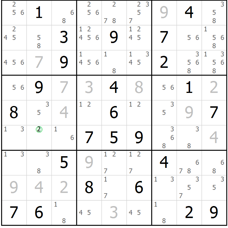 Position des candidats pour la solution de la Gr 57 page 60 du magazine de sudoku Maestro n° 094