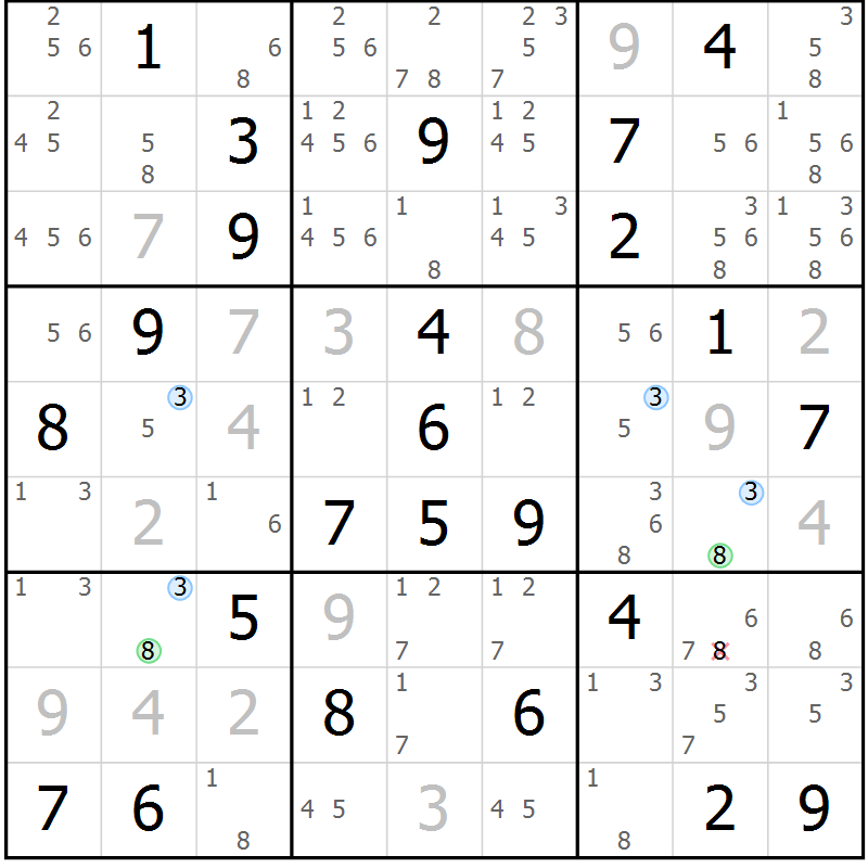 Position des candidats pour la solution de la Gr 57 page 60 du magazine de sudoku Maestro n° 094