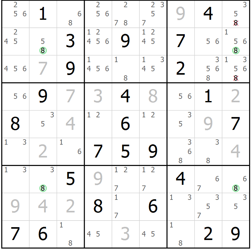 Position des candidats pour la solution de la Gr 57 page 60 du magazine de sudoku Maestro n° 094