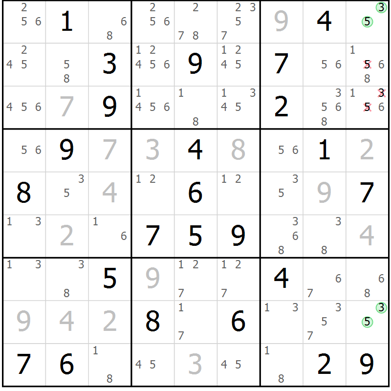 Position des candidats pour la solution de la Gr 57 page 60 du magazine de sudoku Maestro n° 094