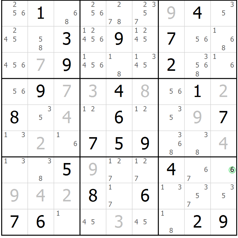 Position des candidats pour la solution de la Gr 57 page 60 du magazine de sudoku Maestro n° 094